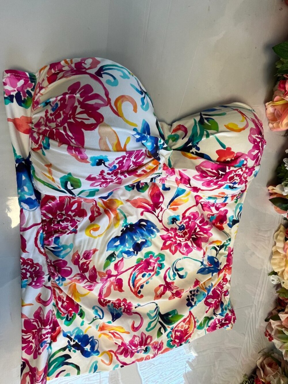Anne Cole Strapless Twist Front Floral Tankini Swim Top XL - Picture 3 of 7